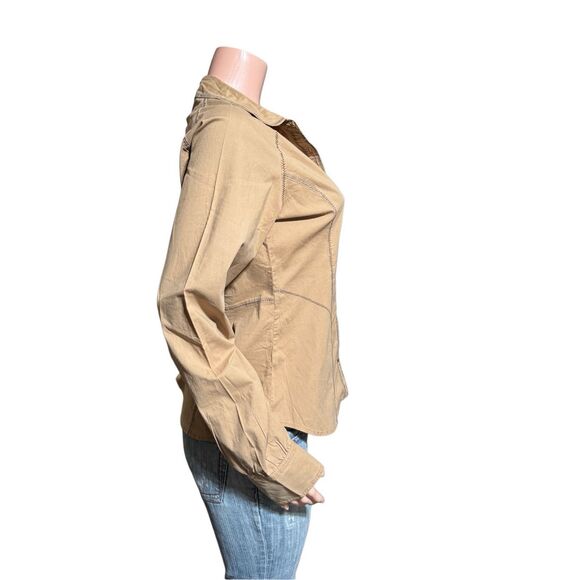 Pulp long sleeve raglan hazelnut button-down with textured on edge shirt M - Picture 6 of 6